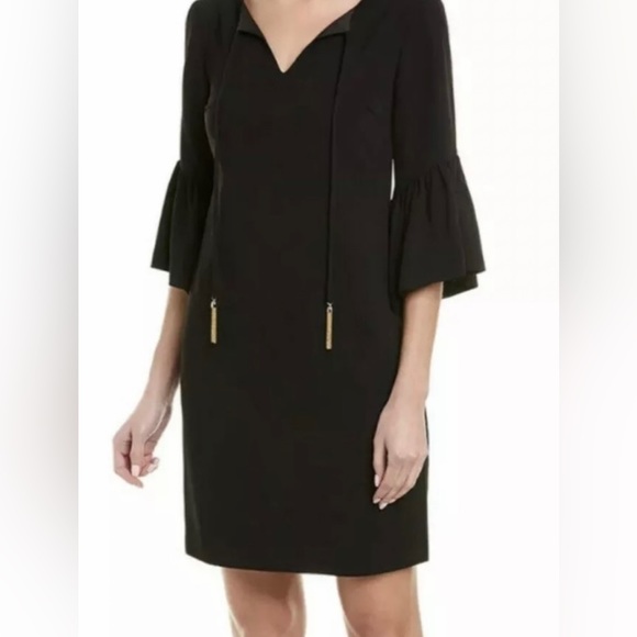 🎉HP🎉New! Trina Turk Scoop Neck Bell Sleeve Baroque Dress Black Size S✨ - Picture 2 of 14